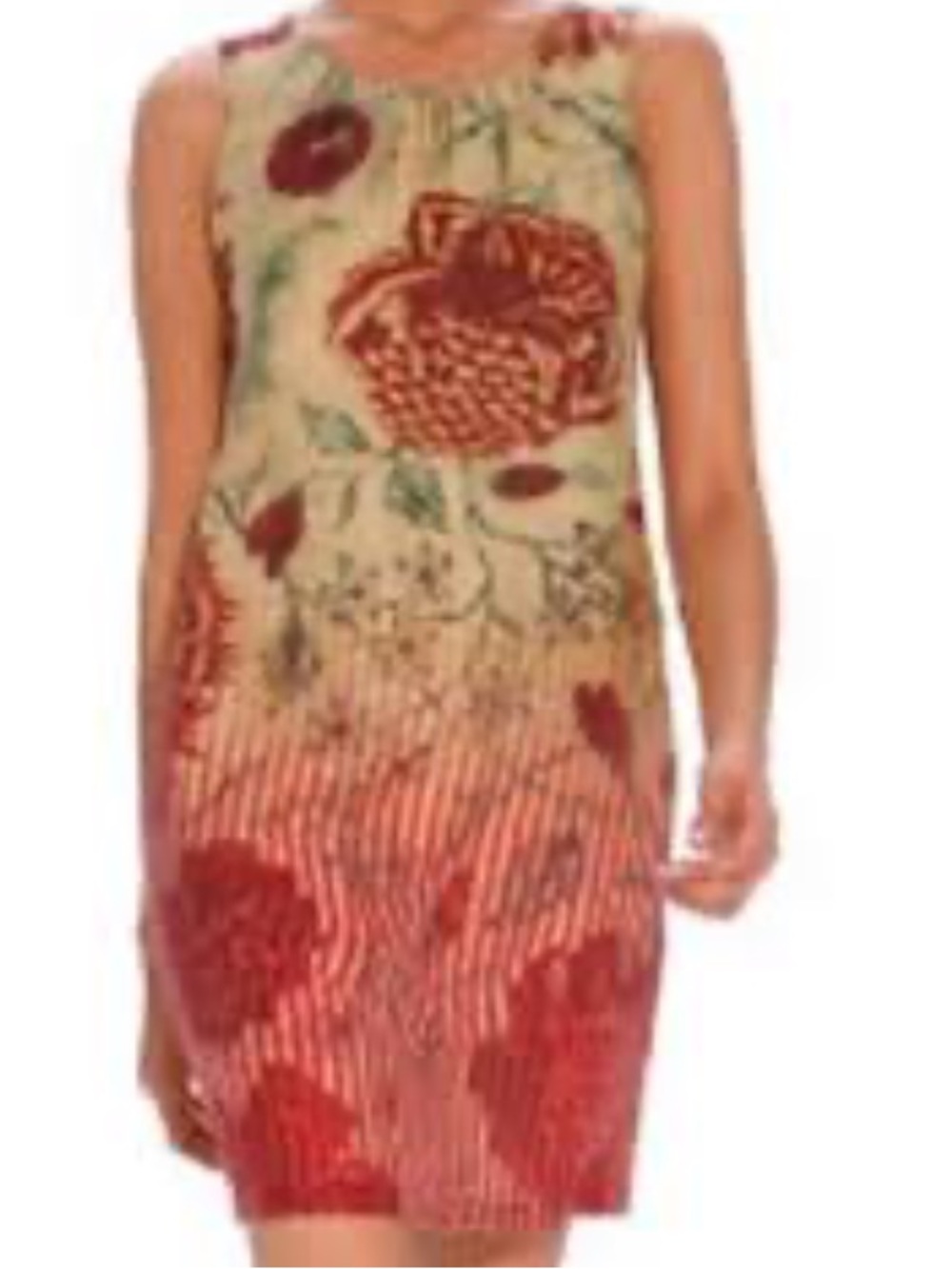Desigual Silk Blend Irina Dress Size L Green Red Sheath Cut Out Summer Ptp 20”